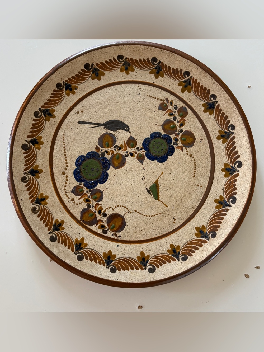 Tonala TECPATL Mexico Signed HandPainted Ceramic Sandstone Decorative Wall Plate